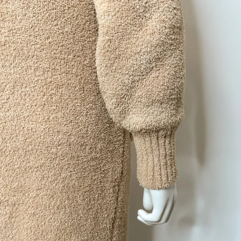 RESA Teddy Cozy Lounge Set Bralette Crop Top and Cardigan Robe in Taupe Tan Sz S